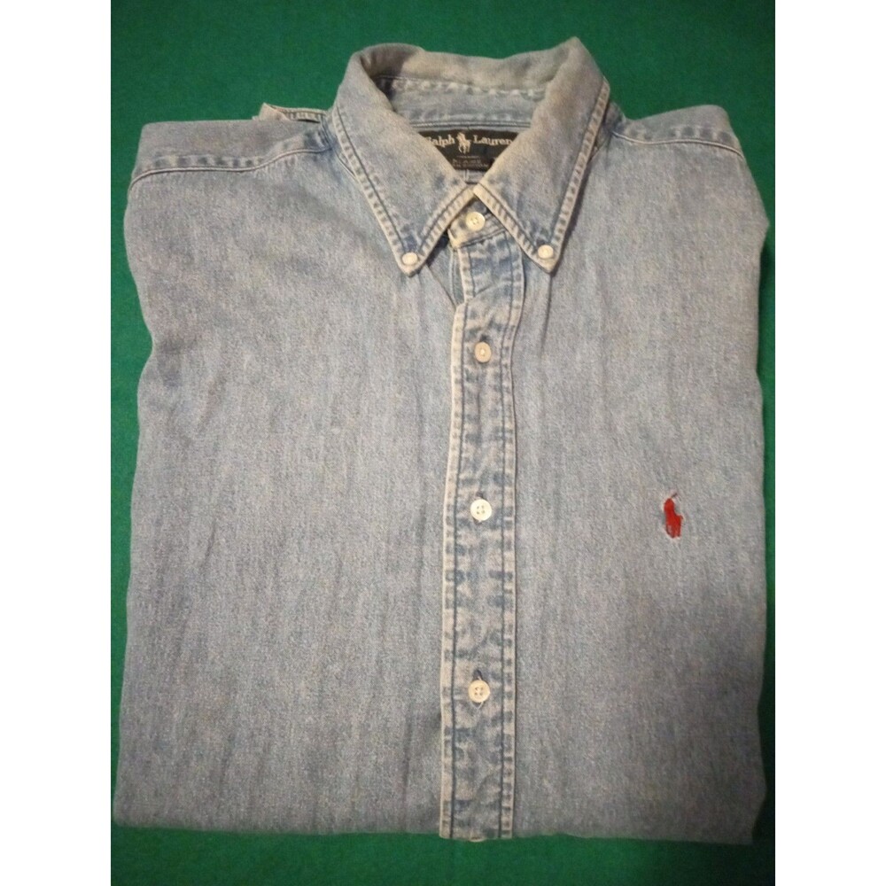 Vintage Ralph Lauren Blaire Denim Shirt Men’s Blue With Red Pony Long Sleeve XXL